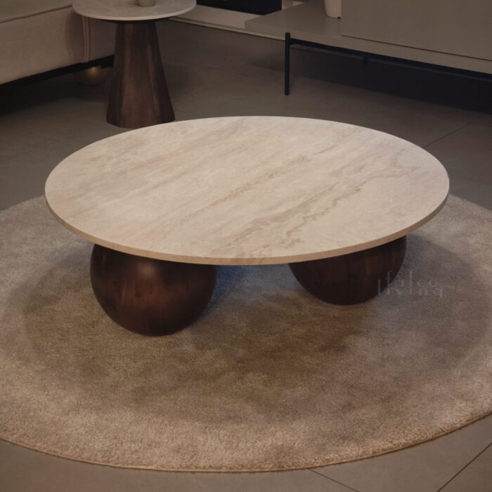 Travertin Couchtisch Wooden Mars